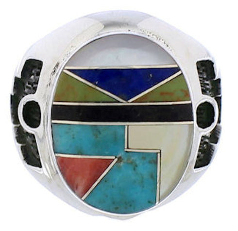 Silver Multicolor Southwestern Inlay Ring Size 8-1/4 TX38710